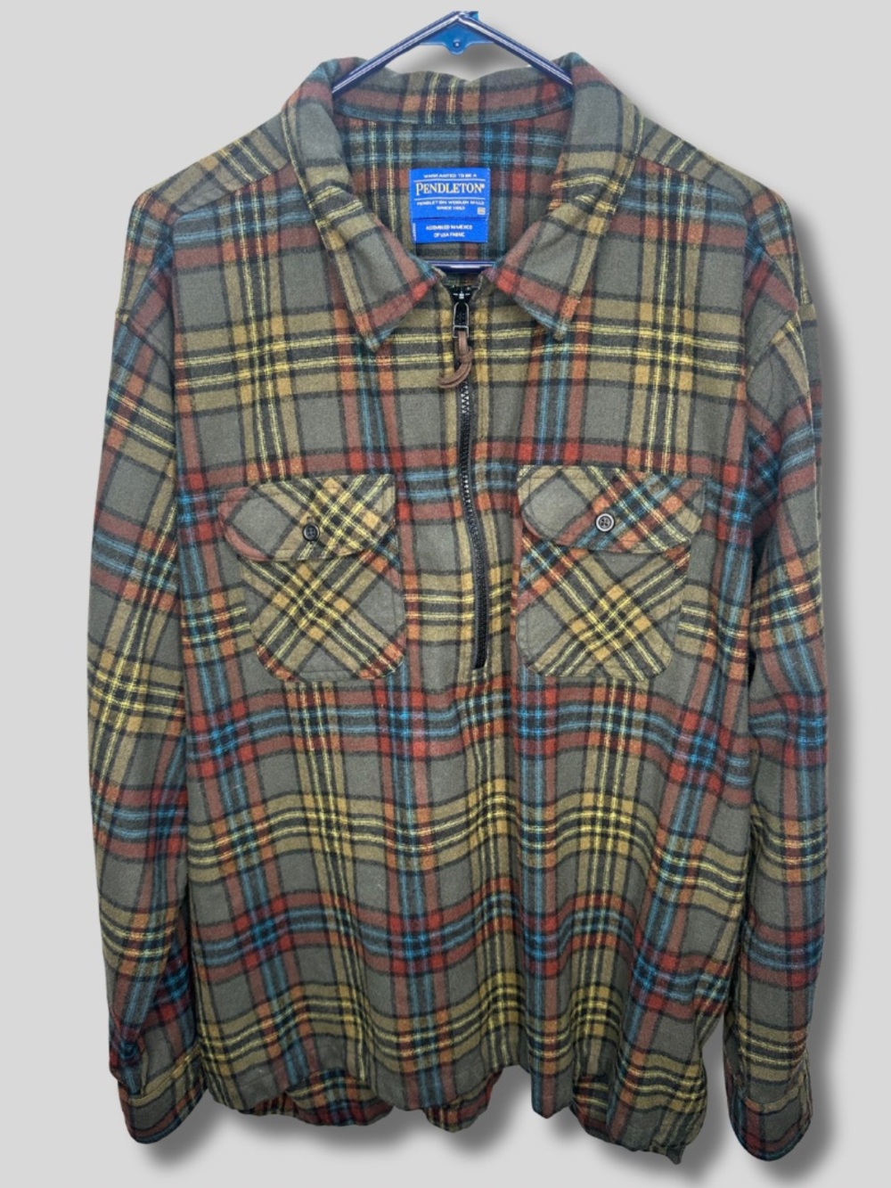 Vintage Pendleton 100% Wool Plaid Zip Shirt Jacket XXL Full Zip Made USA Fabric